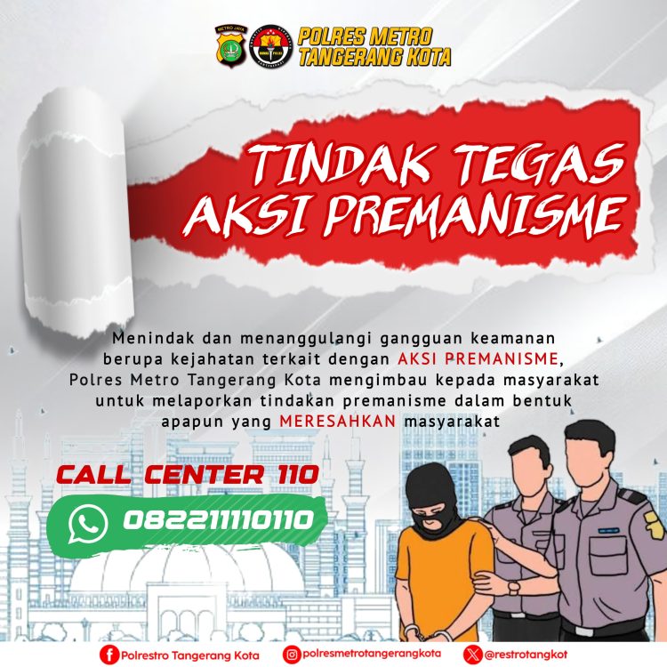 Polres Metro Tangerang Kota Sebarkan Nomor Layanan Pengaduan Masyarakat Berani Lapor Premanisme