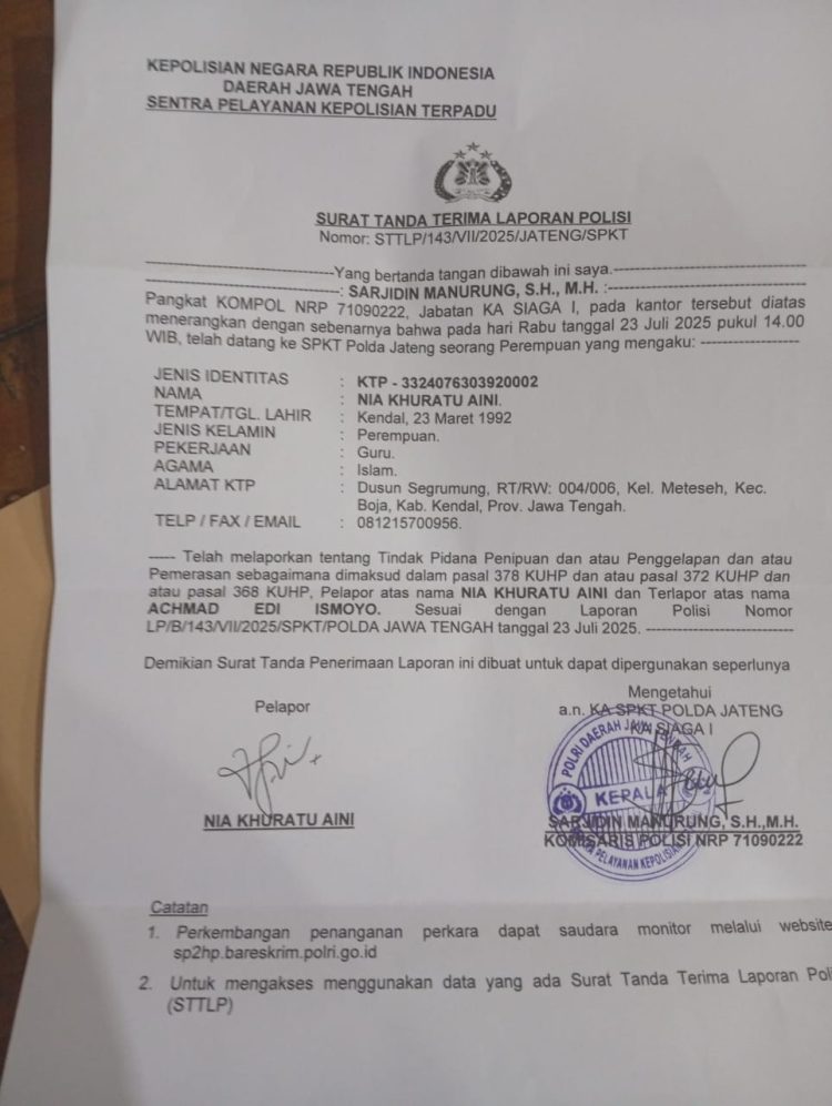 Oknum Polisi Diduga Rampas Dua Truk, Warga Kendal Jadi Korban: Eni Resmi Laporkan EI ke Polda Jawa Tengah