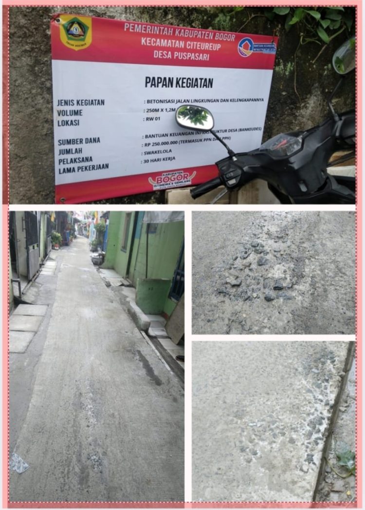 Satu Minggu Dikerjakan, Betonissai Jaling dari Bankeu 2025 Desa Puspasari Bogor Sudah Rusak dan Retak 