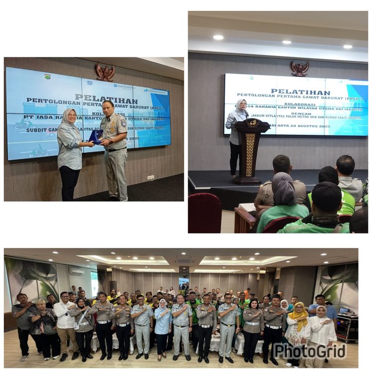 Jasa Raharja Kanwil Utama DKI dan RS Jakarta melakukan Pelatihan Pertolongan Pertama Gawat Darurat (PPGD) kepada Komunitas Ojek Online Relawan Ambulance dan Perwakilan Personil Polantas Polda Metro Jaya